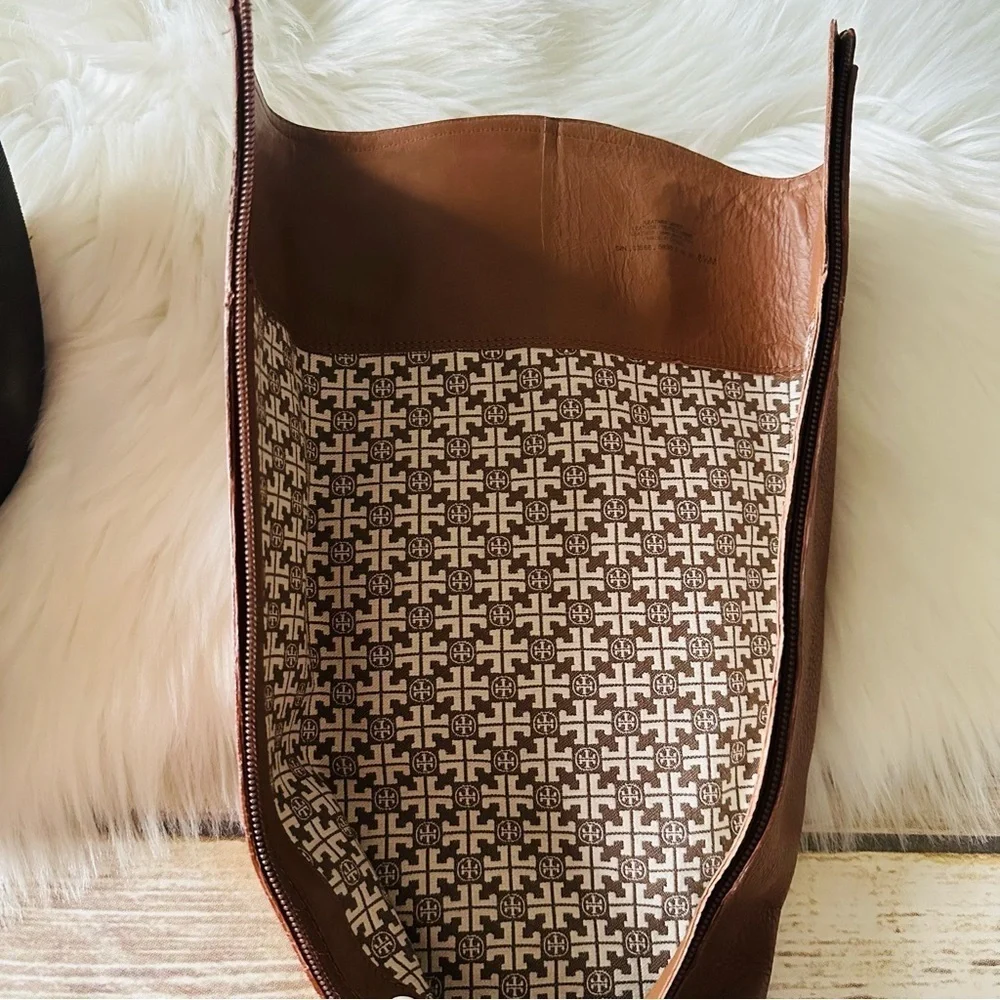 Tory Burch Jolie Pebble Leather Brown Riding Boots 8.5